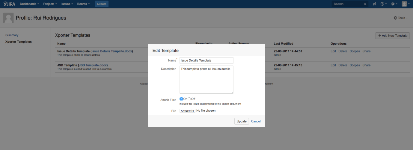 As a User I can configure the Attachment export feature on Template Level